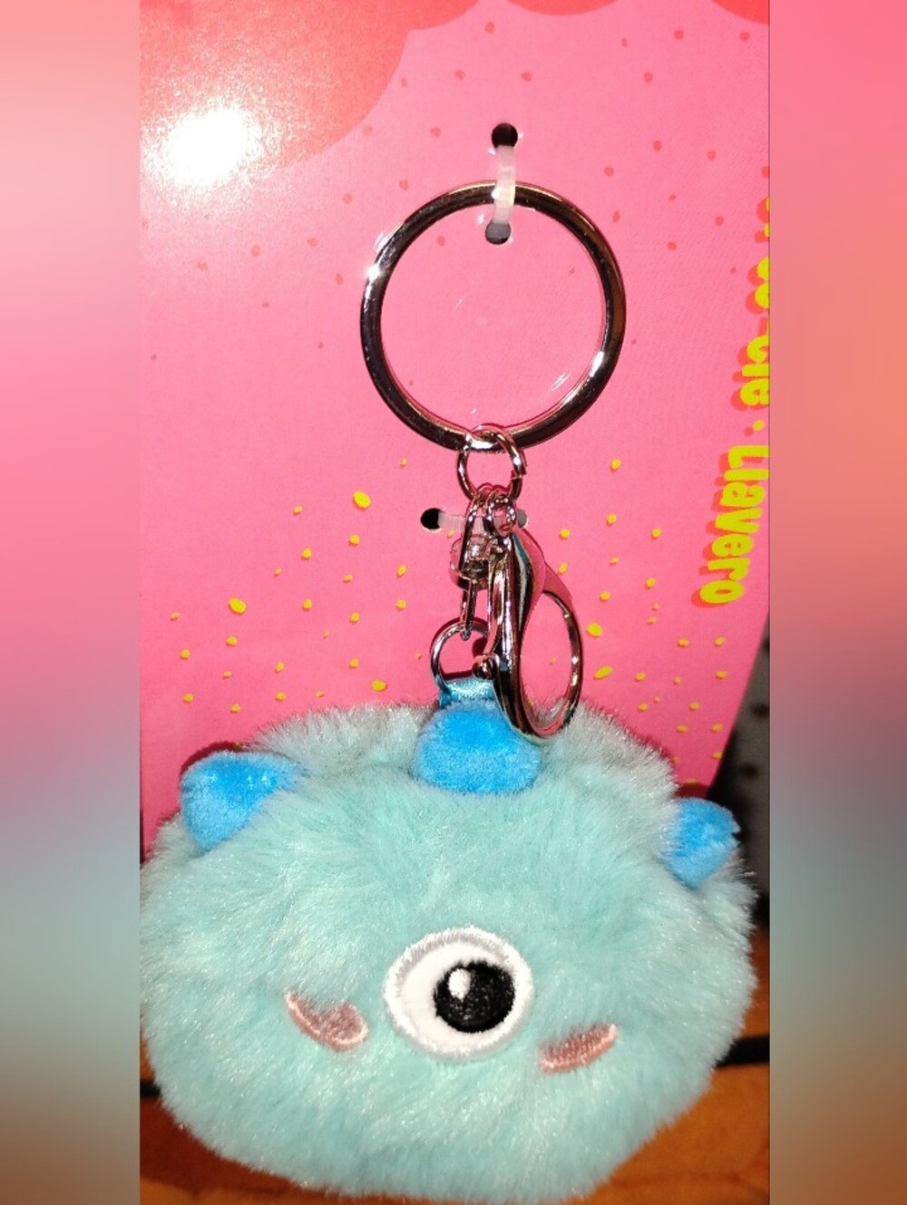 Plush Blue Monster Keychain & Card Holder Bag Charm - Cute Fuzzy Accessory